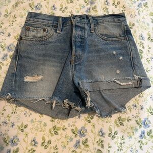 Levi's Blue Distressed Jean Shorts with Raw Hem